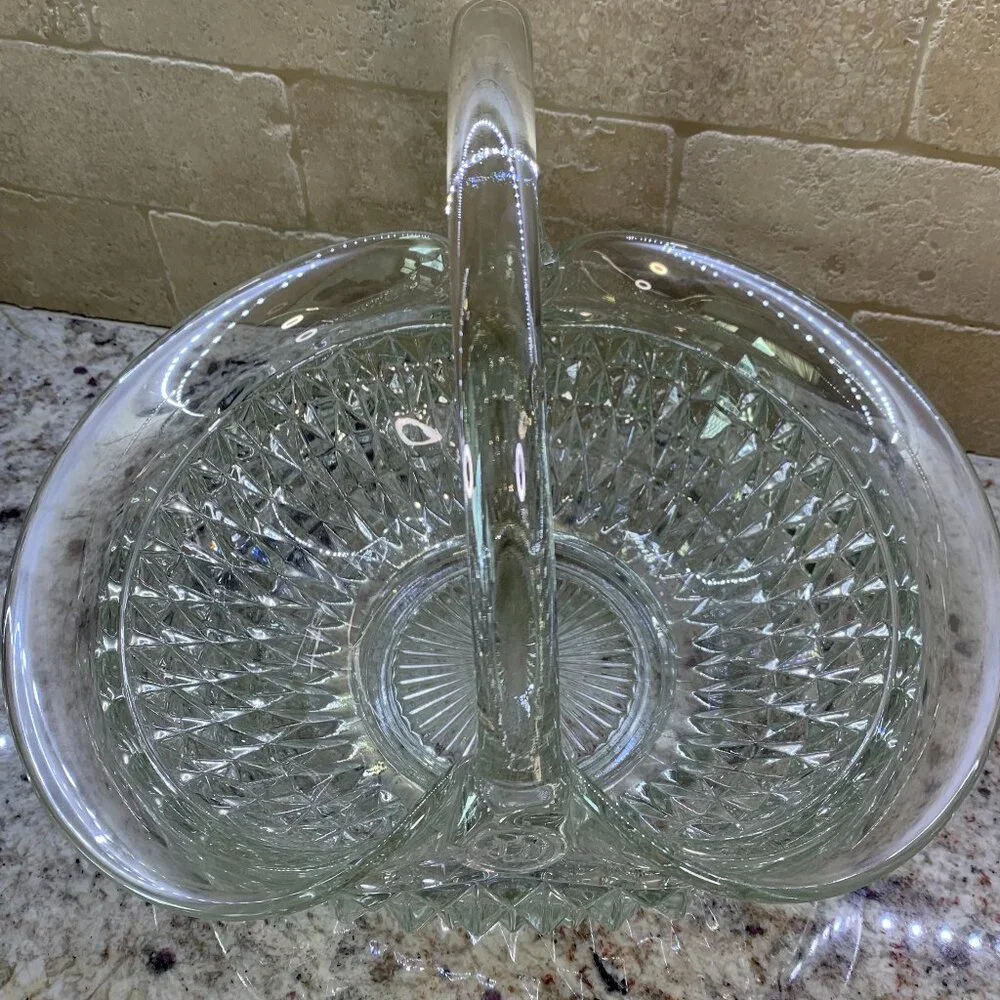 Vintage Tiara Glass Basket by Indiana in the Clear Diamond Point XLARGE